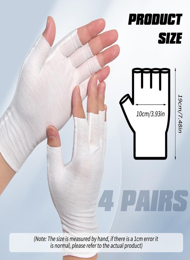 PKRFCJ 4 Pairs White Fingerless Gloves, Cotton Moisturizing Gloves for Women, Cut 5 Fingertips, Soft and Comfortable, for Dry Hands Sleeping Hand Spa Treatment - Image 2